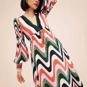 FARM Rio Wave Gradient Long Sleeve Dress
